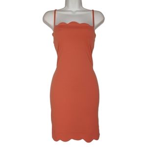 IRIS Coral Pink/ Orange Scallop Hem Sleeveless Stretchy Bodycon Dress Medium NWT